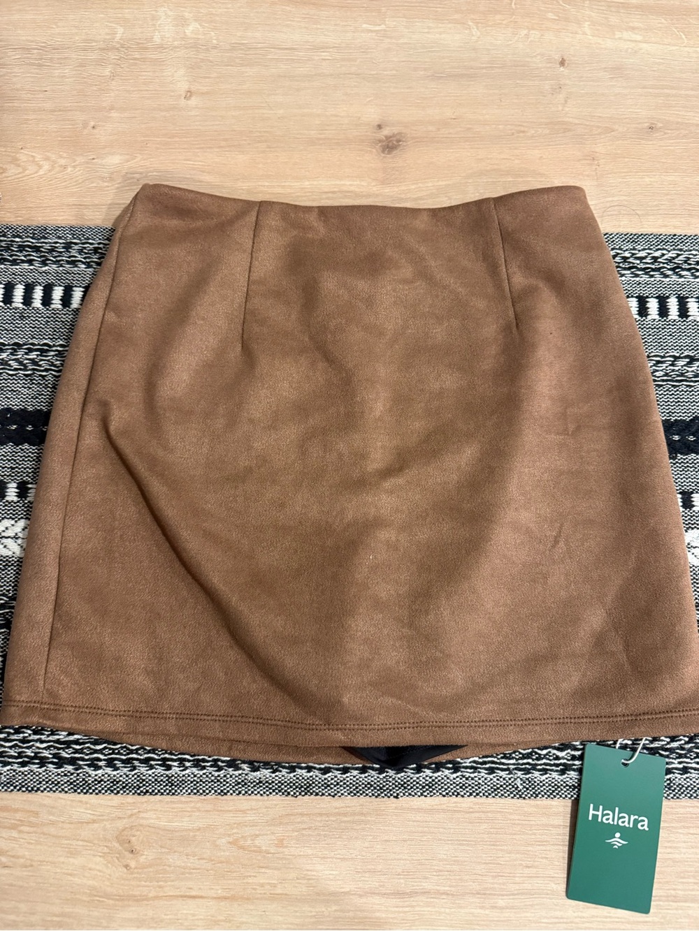 HALARA Brown Faux Suede A-Line Mini Skirt